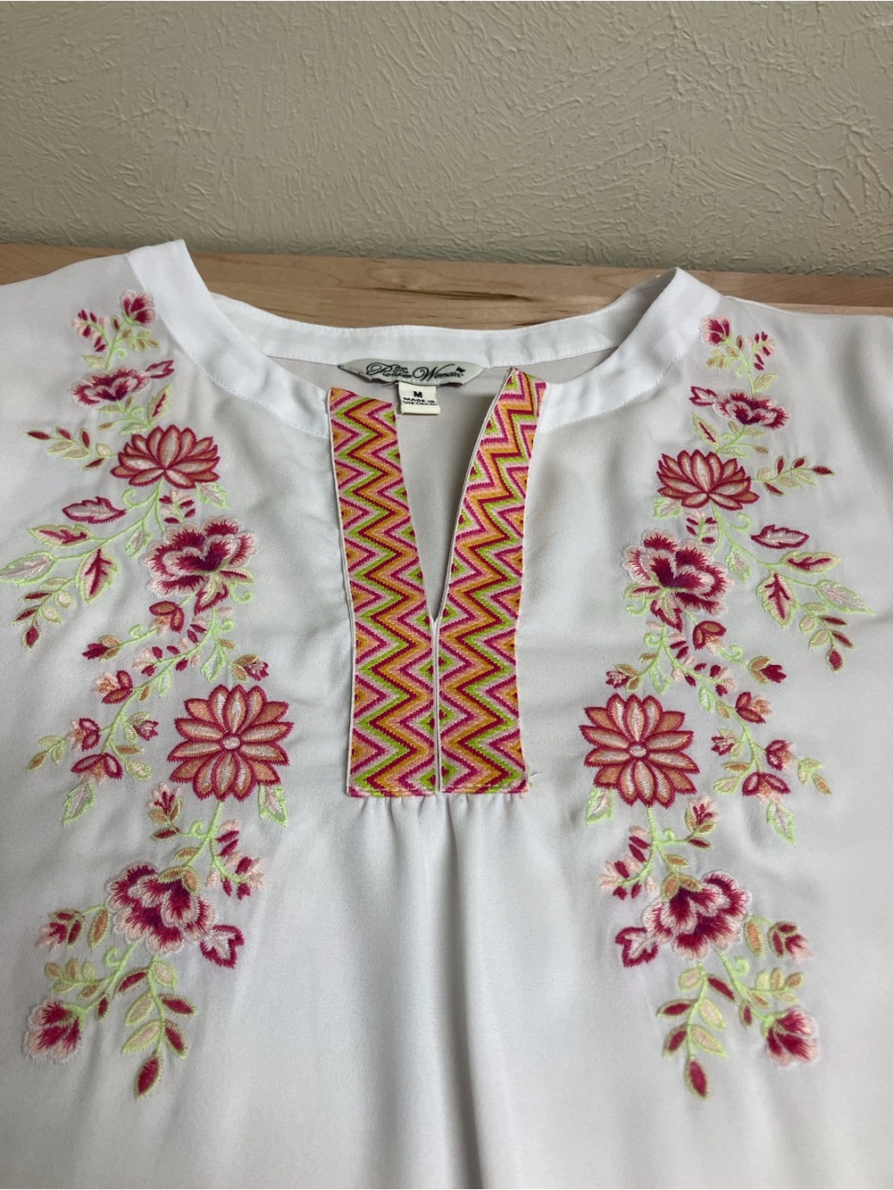 The Pioneer Woman White Tunic with Pink Floral Embroidery - Picture 12 of 12